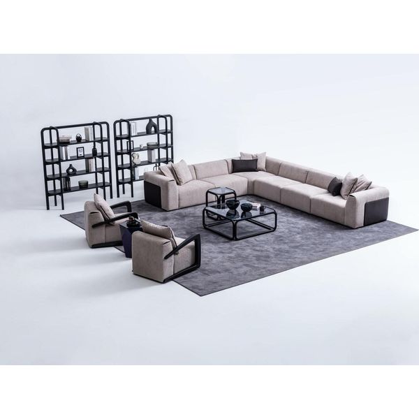 Set Di Divani Moderni Divano A L Con Poltrona Divano Angolare Grigio Divano In Tessuto-image