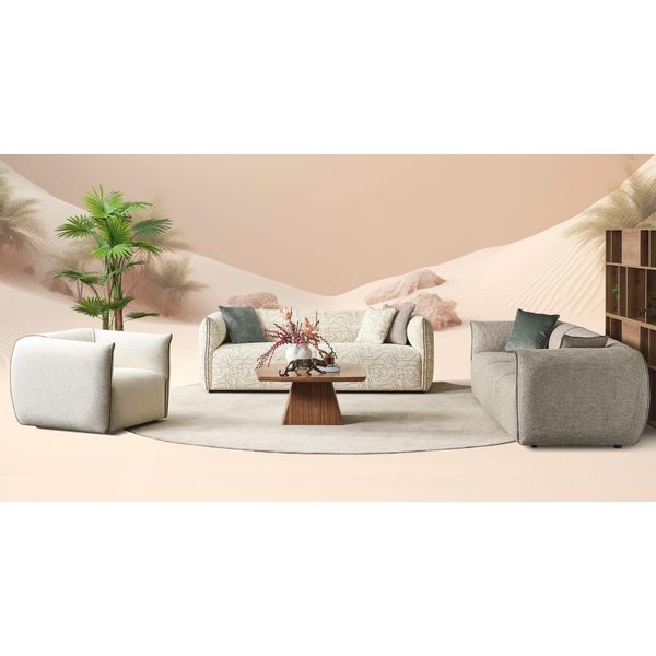 Set Divano Tre Posti Poltrona Divano In Tessuto Beige Tessuto Divano Quattro Posti 4+3+1-image