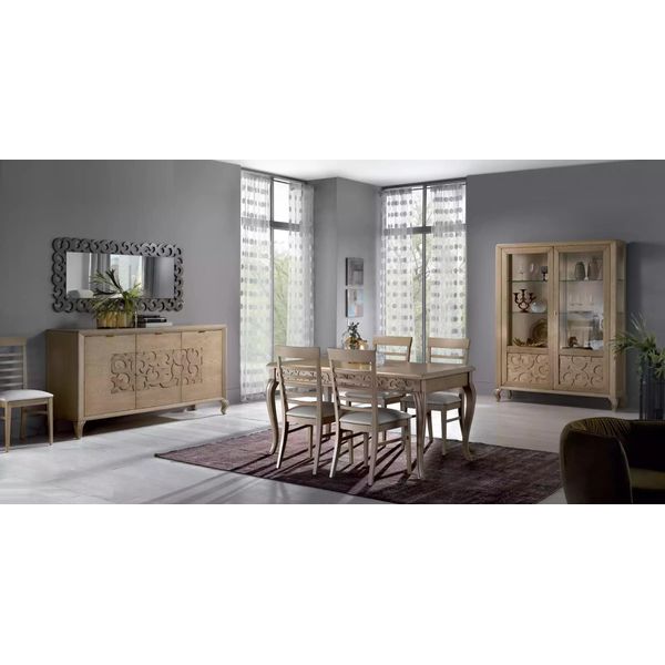 Tavolo 4X Sedie Vetrina Credenza 8 Pezzi Sala Da Pranzo Gruppo Mobili-image