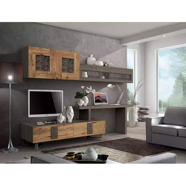 Parete Attrezzata Soggiorno Rtv Lowboard Legno Marrone Mobili Televisione A Parete-image