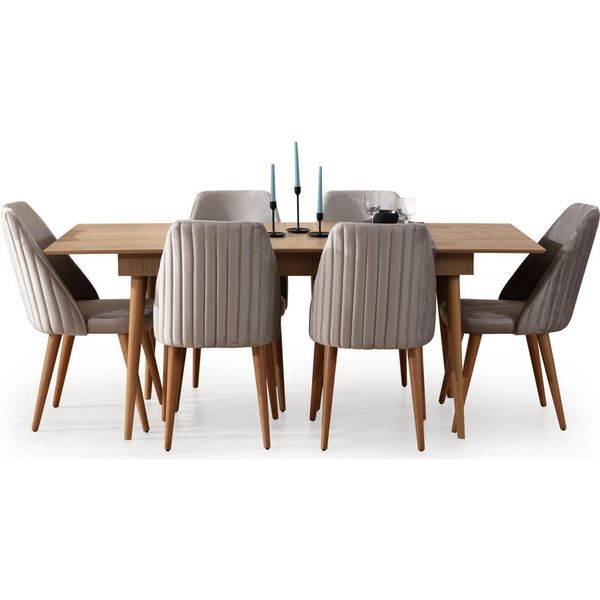 Lusso Tavolo Da Pranzo Sala Da Pranzo Set 6X Sedie Legno Set 7Pcs-image