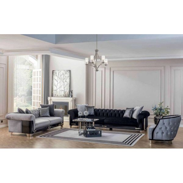 Set Completo Di Divani Set Di Divani Divano In Tessuto Grigio Nero-image