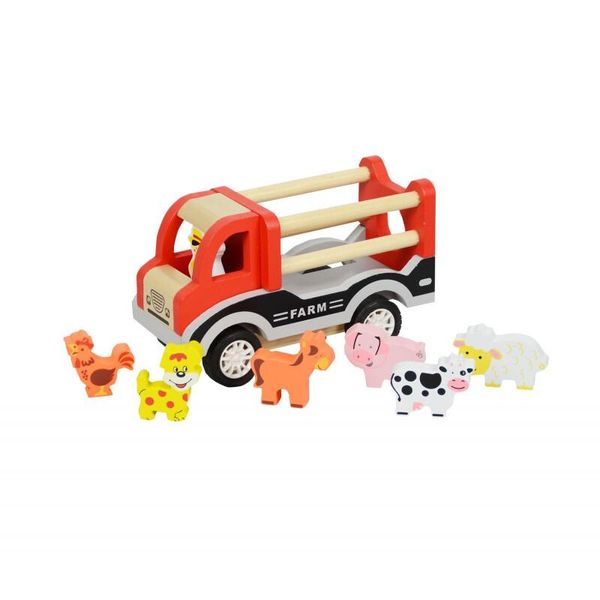 4Iq Set Di Giocattoli In Legno: Camion Agricolo Con Animali 16,7X7,8X10,7 Cm-image