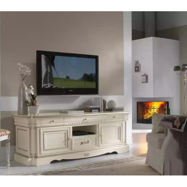 Cassettiera Porta Tv Bianca Credenza In Legno Mobili Classici Soggiorno-image