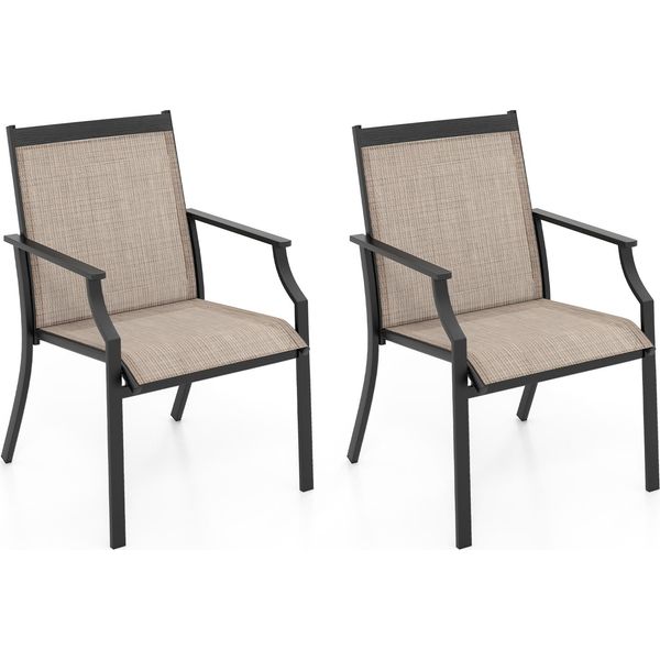 Costway Set Di 2 Sedie Da Giardino, Sedie Da Patio, Sedie Da Balcone Con Seduta Traspirante E Struttura In Metallo, Sedie Da Esterno Fino A 150 Kg Di Caffè-image