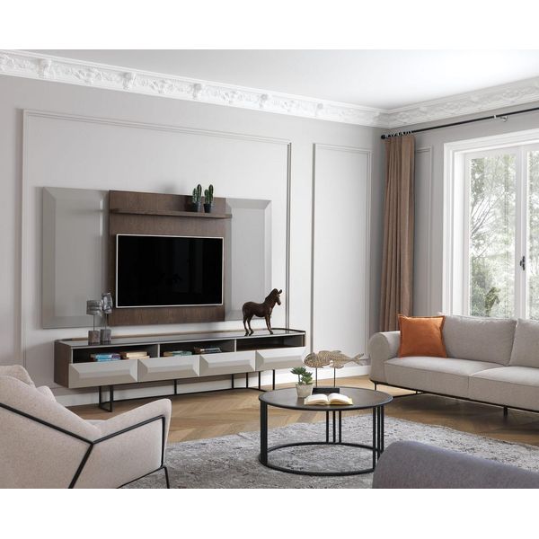Gruppo Rtv Lowboard Tv Stand Sideboard Panel 2Pcs Legno Brown Scaffale-image