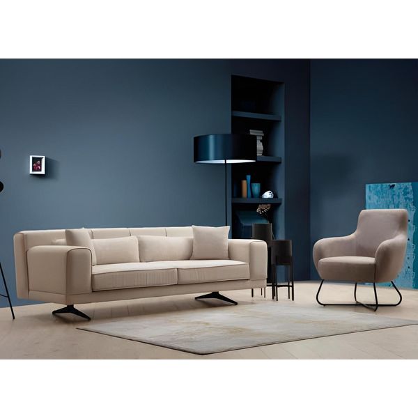 Set Di Divani Grigio-Bianco Per Il Soggiorno Poltrona Di Design 2X Imbottita 3 Posti-image
