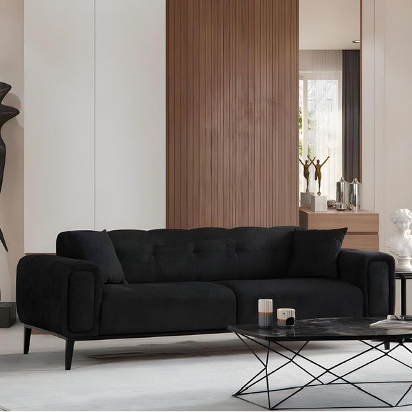 Suite Imbottita Da Salotto Chic Nero-Grigio Poltrona A Tre Posti 3 Pz-image