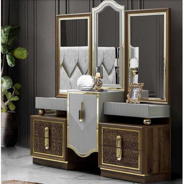 Tavolino Da Toilette Di Design Moderno Con Specchio Camera Da Letto New Luxury-image
