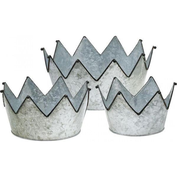 Ciotola Decorativa Corona Metallo Look Vintage Nero Set 3 Misure Ø26,5/22,5/19Cm-image