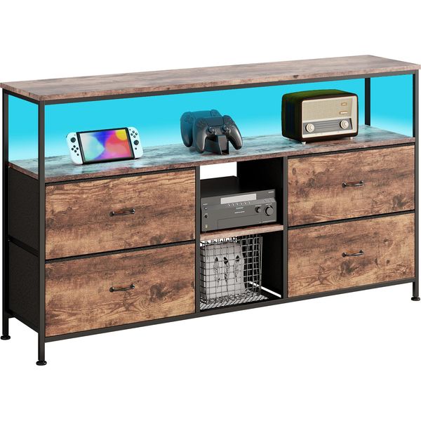Mobile Tv Fortuna Lai 108 Cm - Look Legno Tigrato Con Cassetti In Tessuto Legno Tigrato, Tavolo Tv Moderno Per Soggiorno-image