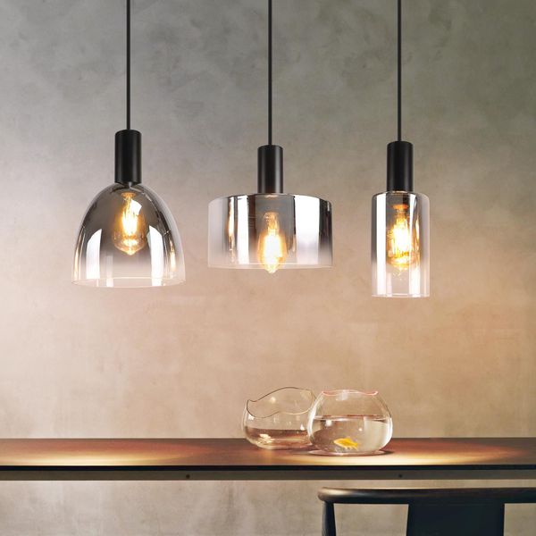 Zmh Lampada A Sospensione Per Sala Da Pranzo Lampada A Sospensione A 3 Fiamme E27 Lampada A Sospensione Per Tavolo Da Pranzo Vintage Lampada A Sospensione Regolabile In Altezza Lampada A Sospensione Nera In Vetro Per Camera Da Letto Cucina Senza Lampadine-image