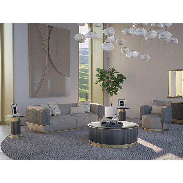 Soggiorno Completo 2 Pezzi Divano A Tre Posti Imbottito Poltrona Design Moderno-image