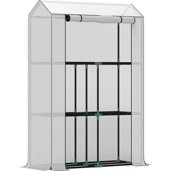 Serra Outsunny Con Ripiani E Porta A Rullo, Serra In Pellicola D'acciaio Resistente All'inverno, Serra Per Balcone, Giardino, Casa Per Pomodori Con Protezione Uv 100X40X150Cm-image