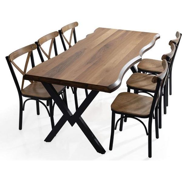 Tavolo Da Pranzo Con 6 Sedie Legno Metallo Tavolo Da Cucina Gruppo Da Pranzo Gruppo Sala Da Pranzo-image
