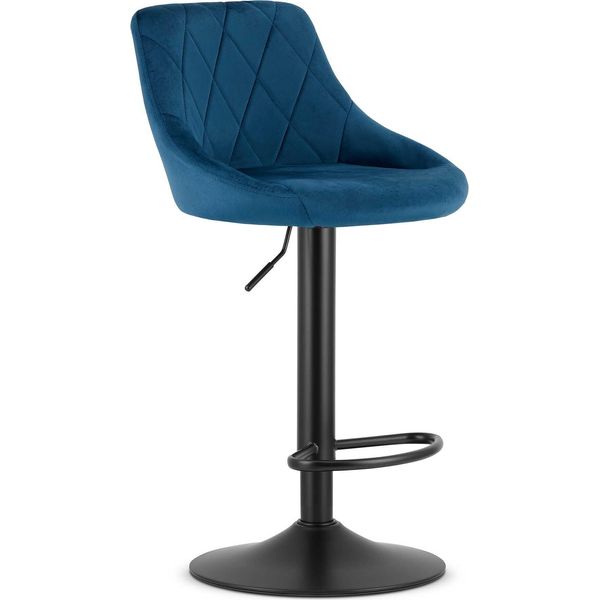 High Kast Sala Da Pranzo Cucina Bar Hocker - Velluto Blu Navy / Base Nera-image
