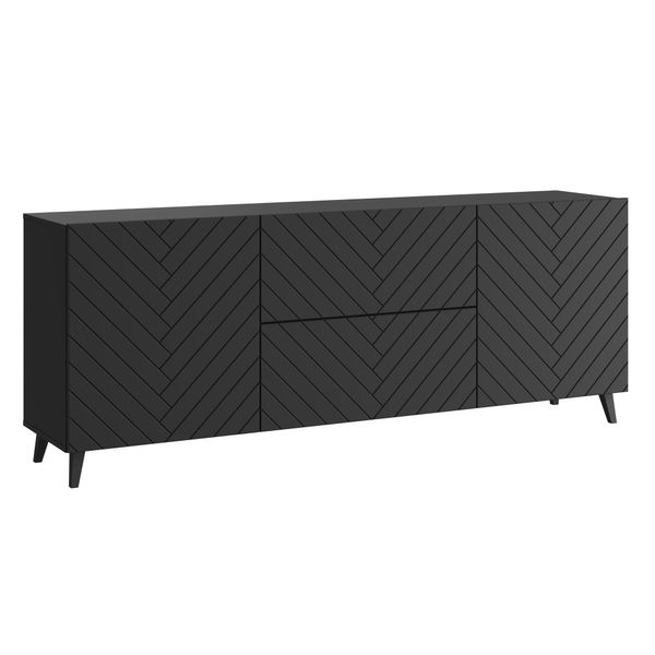 Minio Go For It, Cassettiera "Loket"" 180 Cm, Frontale In Mdf Con Design 3D, A Spina Di Pesce, Colore Nero"-image