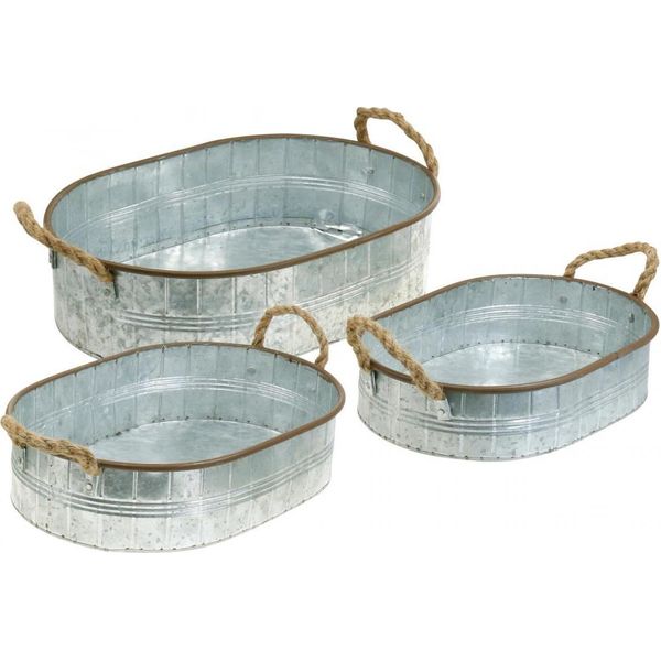 Set Di Vasi Per Piante Con Manici, Ciotola Per Erbe Aromatiche, Ciotola Decorativa, Metallo Argento/Marrone In 3 Misure-image