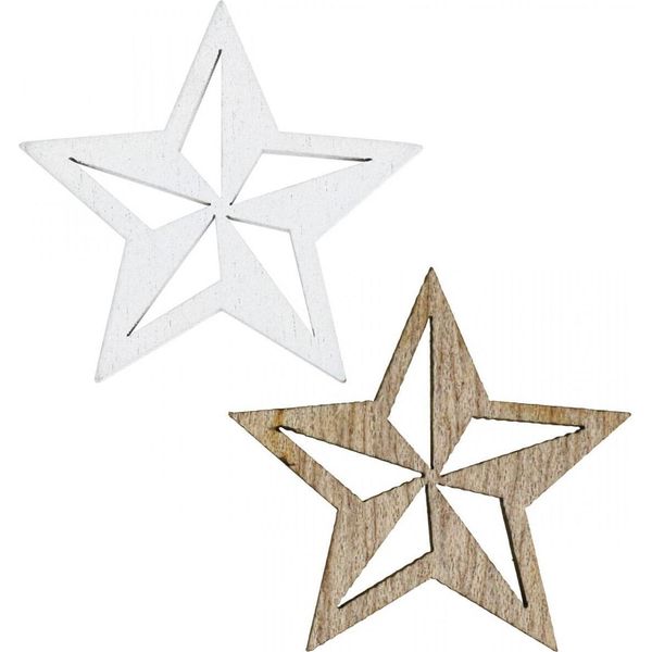 Stelle Di Legno Decorazione Natale Bianco Natura Sparse Decorazione 3,5Cm 48 Pezzi-image