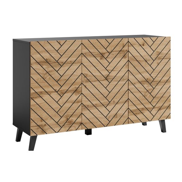 Minio Go For It, Cassettiera, Loket Credenza A 3 Ante, 120, Rovere Wotan / Nero-image