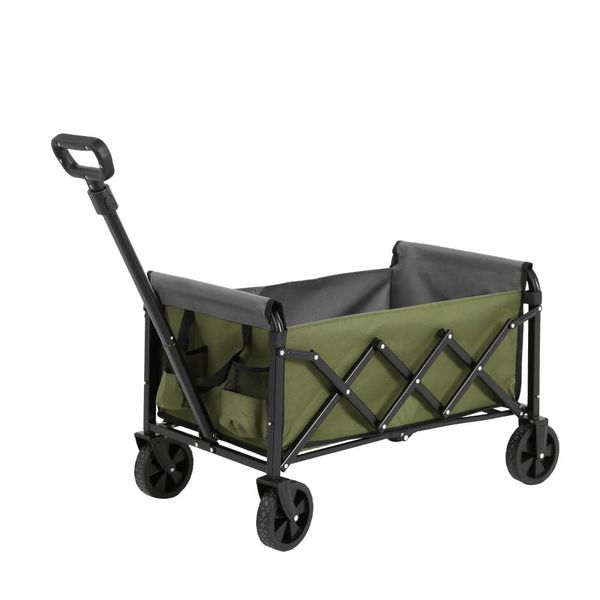 Carrello A Mano Aiorber, 70L, Pieghevole, Con Grandi Ruote, Maniglia Per L'auto-Arrotolamento, Carrello, Telaio In Acciaio Robusto, Per Campeggio, Shopping, 66X41X44,5Cm, Verde Militare-image