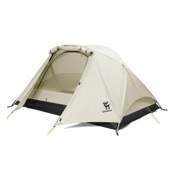 Qunature Tenda Da Campeggio Per 2 Persone Tenda Da Zaino Impermeabile All'aperto Con Struttura A X, 210*120*95Cm, Beige-image
