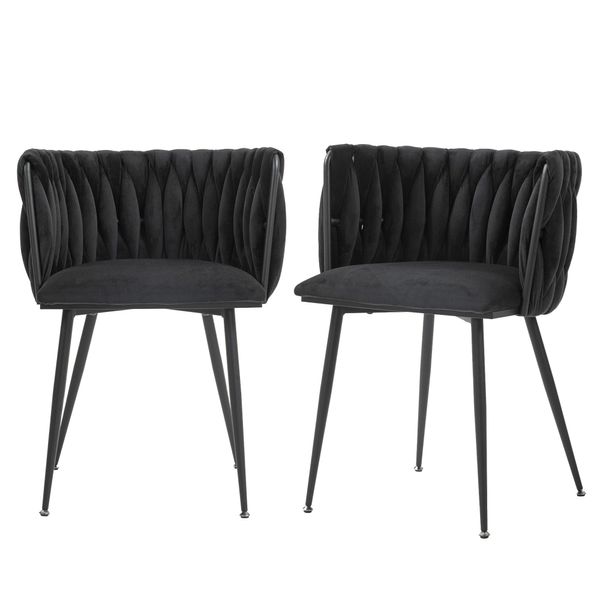 Lvhom Sedie Da Pranzo Set Di 2 Sedie Da Soggiorno Rivestite In Velluto Sedia Imbottita Stile Tessuto, Sedia Da Sala Da Pranzo, Struttura In Metallo Nero, Nero-image