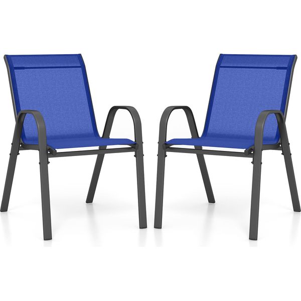 Costway Set Di 2 Sedie Da Giardino Impilabili, Sedie Da Balcone Sedie Da Patio Impilabili Con Braccioli, Caricabili Fino A 150 Kg, 56X70X84Cm Blu-image