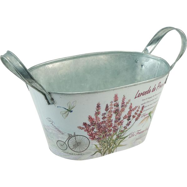 Fioriera Ovale In Metallo Stampa Lavanda Con Manici 32×15×15Cm-image