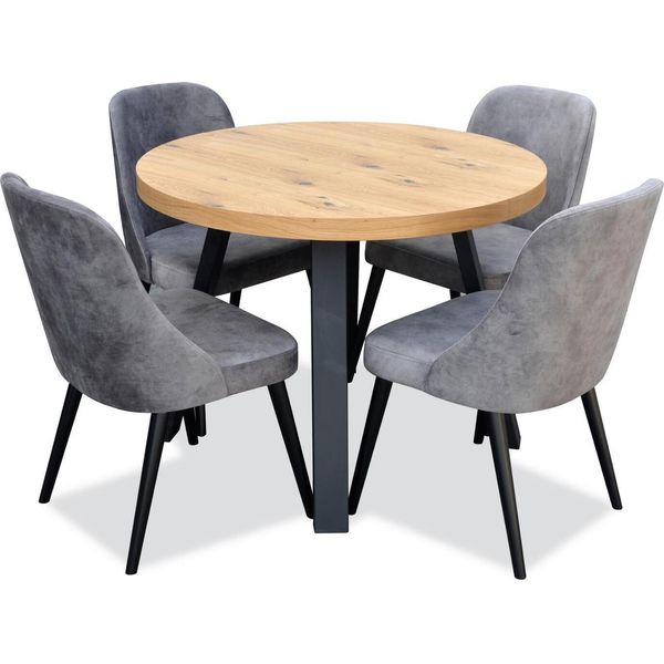 Sala Da Pranzo Rotonda + 4 Sedie Set Di Sedie Tavolo Rotondo Tavoli Di Legno Rotondo 5Pcs-image