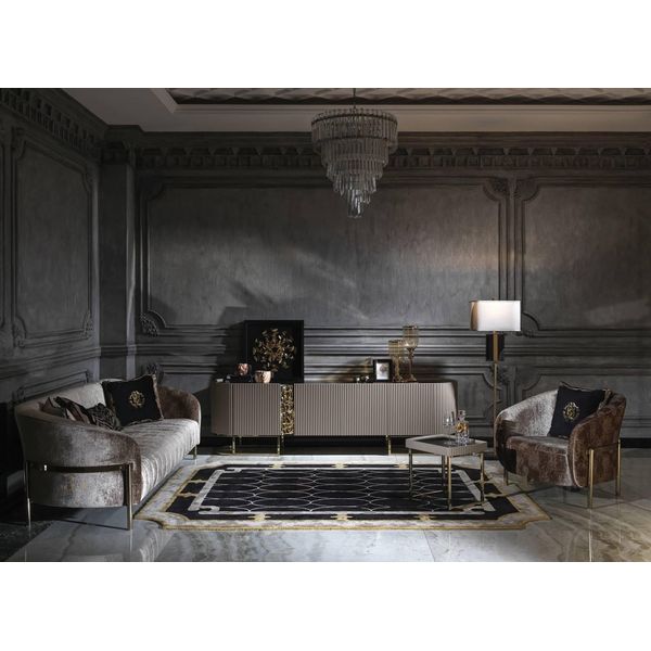 Set Divano Tre Posti Poltrona Beige Tessuto Divano Rtv Tavolino 4Pz-image