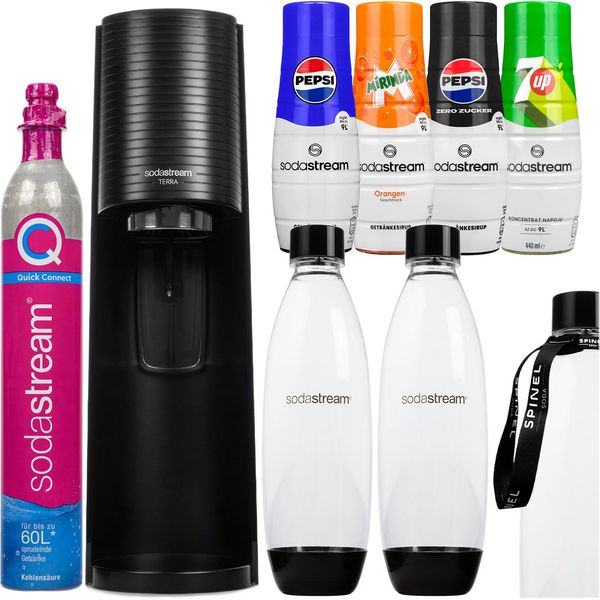 Sodastream Sparkling Water Maker Terra Black 2 Bottiglie Sciroppo Quickconnect Set-image