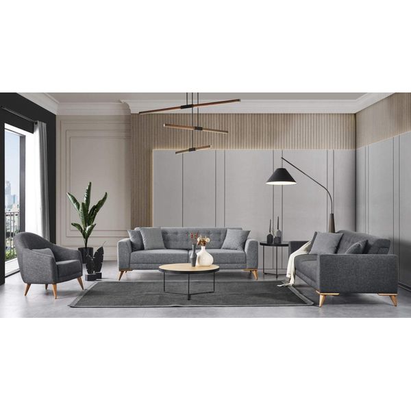 Elegante Set Da Salotto 3 Pezzi Mobili Di Lusso Grigio Design Moderno 3+1 Divano-image