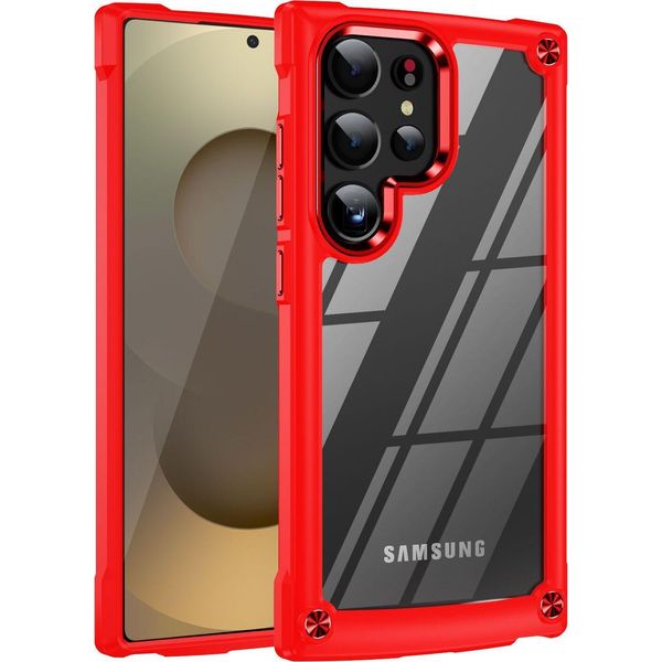 Custodia Per Samsung Galaxy S25 Ultra, Paraurti Ibrido In Pc Tpu Trasparente E Custodia Antiurto Rosso-image