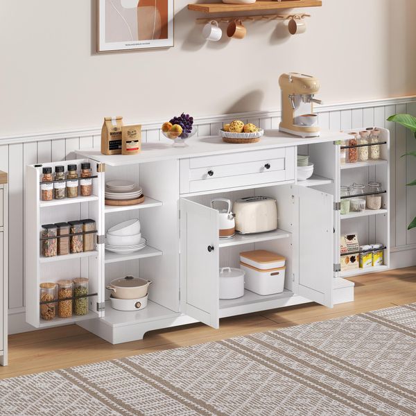 Flieks Credenza Da Cucina, Credenza Da Cucina A Buffet Con Ripiani Regolabili, Mobile Contenitore Per Cucina, Soggiorno, Sala Da Pranzo, Bianco-image
