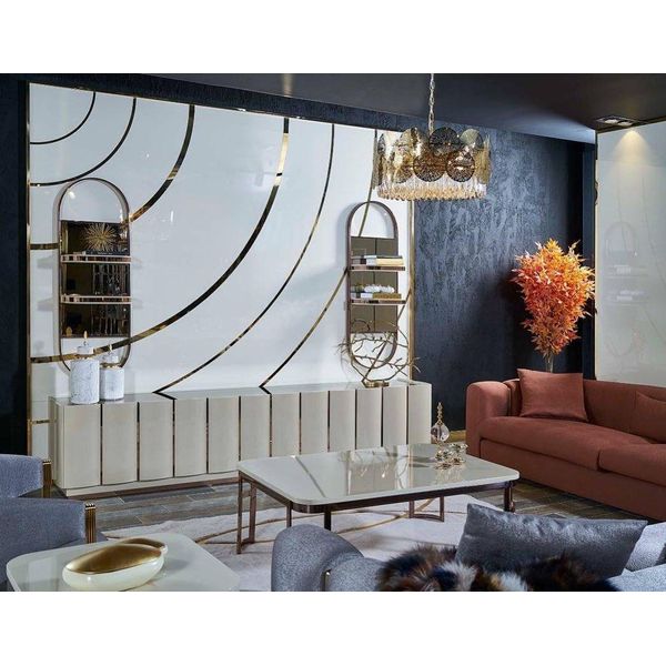 Mobili Di Lusso Credenza Soggiorno Legno Con Metallo Nuovo Stile Beige Moderno-image