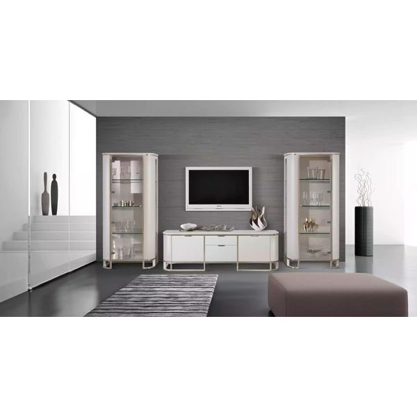 Porta Tv 2X Mobile In Vetro Nuovo Soggiorno Set Moderno 2 Pezzi Colore Bianco-image