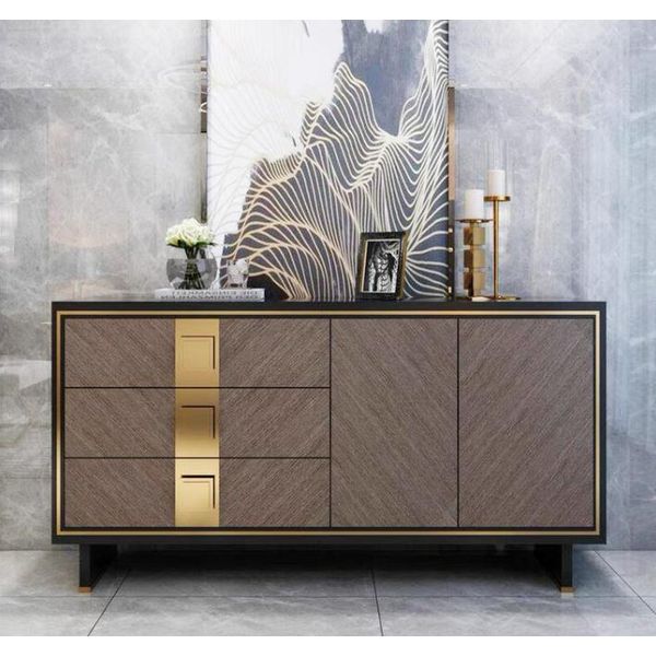 Credenza Cassettiera In Legno Design Moderno Grigio Soggiorno Di Lusso-image