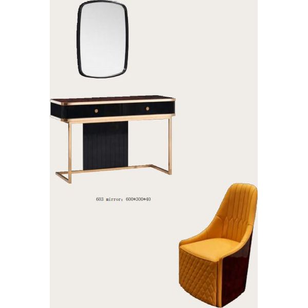 Tavolino Da Toilette Specchio Sedia Console Di Lusso Cassettiera Camera Da Letto Set Di 3 Pezzi Tavoli-image
