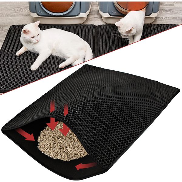 Tolletour Tappetino Per Lettiera Per Gatti Impermeabile, Dimensioni 78 X 60 Cm Tappetino Per Lettiera Per Gatti Con Design A Nido D'ape, Tappetino Per La Raccolta Della Lettiera Per Gatti A 2 Strati-image