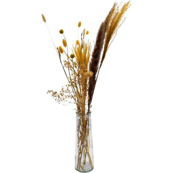 3.08 Fiori Secchi In Vaso Di Vetro - Circa 70 Cm - Fiori Artificiali Decorativi-image