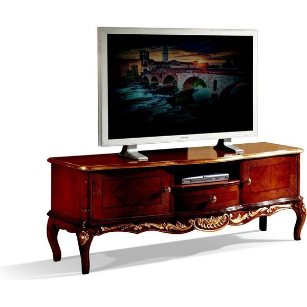 Mobile Tv Barocco In Legno Di Design Con 2 Ante, Cassetto E Ripiano Italia-image