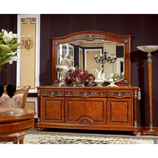 Xxl Buffet Credenza Cassettiera Con Specchio Vero Legno Fatto A Mano Barocco Rococò Nuovo-image