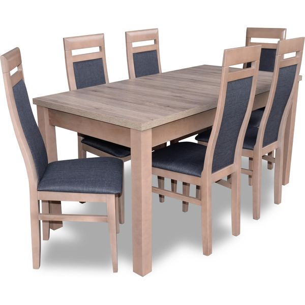 Set Tavolo Da Pranzo Tavolo + 6X Sedie Sedia Sala Da Pranzo Set Tavolo Legno Tessile-image