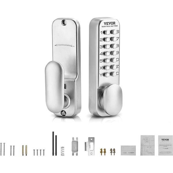 Vevor Serratura Meccanica Senza Chiave Con Tastiera Unilaterale (14 Tasti), Acciaio Inox, Serratura A Combinazione Per Casa, Ufficio, Recinzione Esterna, Garage, Cortile, Argento-image