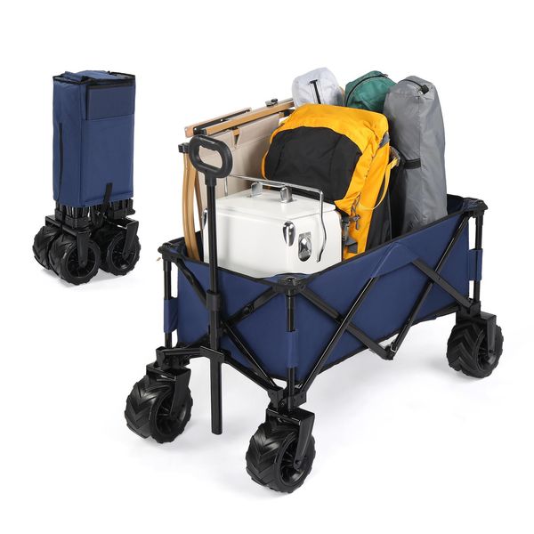 Fch Carrello Da Spiaggia Pieghevole Carrello A Mano Carrello Da Trasporto Carrello Pieghevole Fino A 100 Kg, Carrello Pieghevole Blu-image
