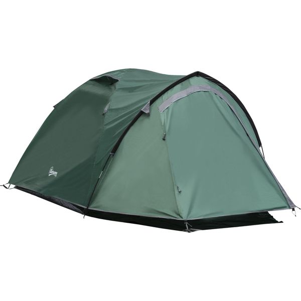 Outsunny Tenda Da Campeggio Per 2 Persone 190T Con Picchetti Tenda A Cupola In Fibra Di Vetro Poliestere Grigio 325 X 183 X 130 Cm-image
