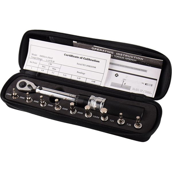Set Di Chiavi Dinamometriche Da 1-25 Nm, Cricchetto Da 1/4", Finemente Regolabile, Per Riparazioni Di Biciclette E Lavori Di Precisione, Incl. Bussole"-image