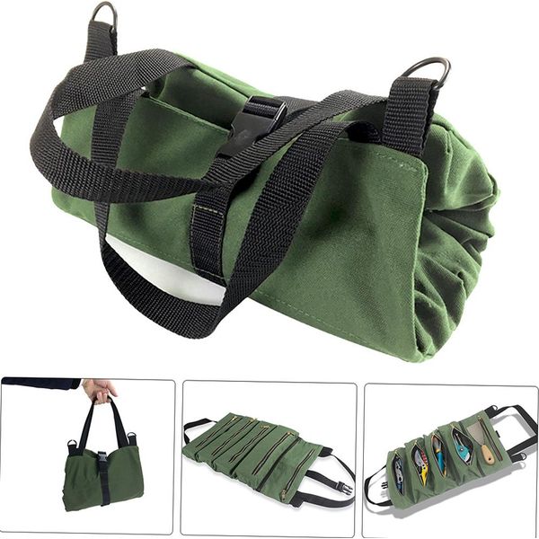 Penggong Tool Roll Up Bag Borsa Con Cerniera 5 Tasche Canvas Tool Organizer Strumento Portatile Roll-Up Pouch Tool Bag Workbag Zipper Utility Tote-image