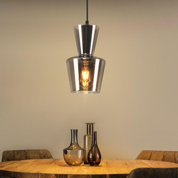 Zmh Lampada A Sospensione Tavolo Da Pranzo Lampada A Sospensione Soggiorno 1 Fiamma Tavolo Da Pranzo Lampada E27 Vetro Lampada A Sospensione Camera Da Letto Lampada A Sospensione Vintage Retro Sala Da Pranzo Lampada Grigio Fumo Per Cucina Hotel (Senza Lampadina)-image